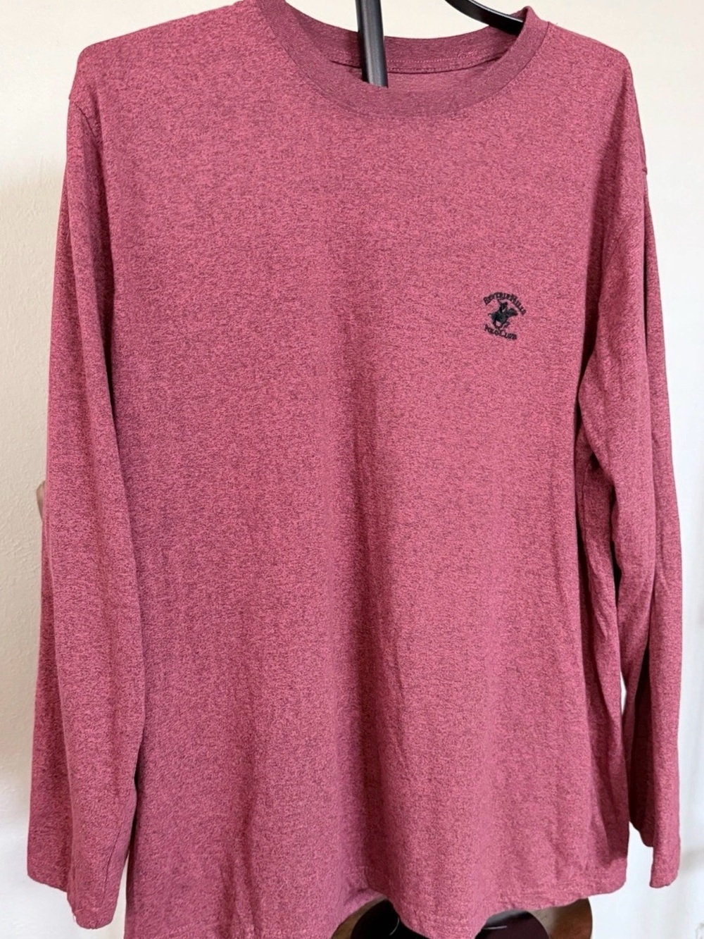 Beverly Hills Polo Club Long Sleeve Heathered Maroon Tee